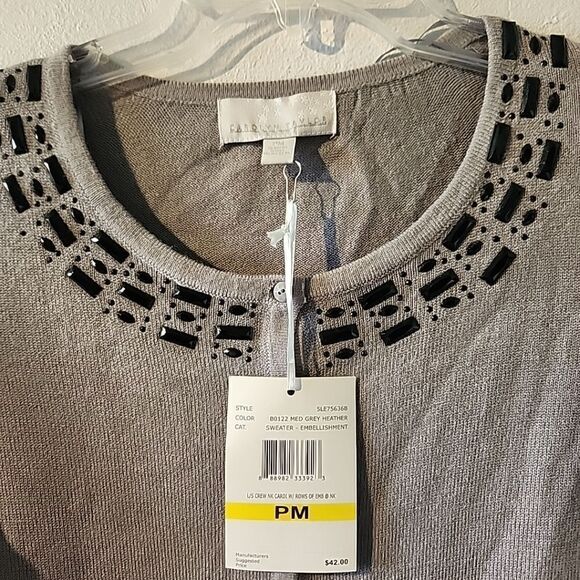 Carolyn Taylor Gray Womens Long Sleeve Cardigan Sweater Petite Medium Beaded New - Picture 4 of 6